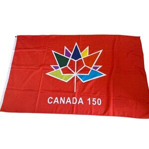 Canada 150 Flag Multicolor Maple Leaf Design & Grommets For Hanging  55" X 33"